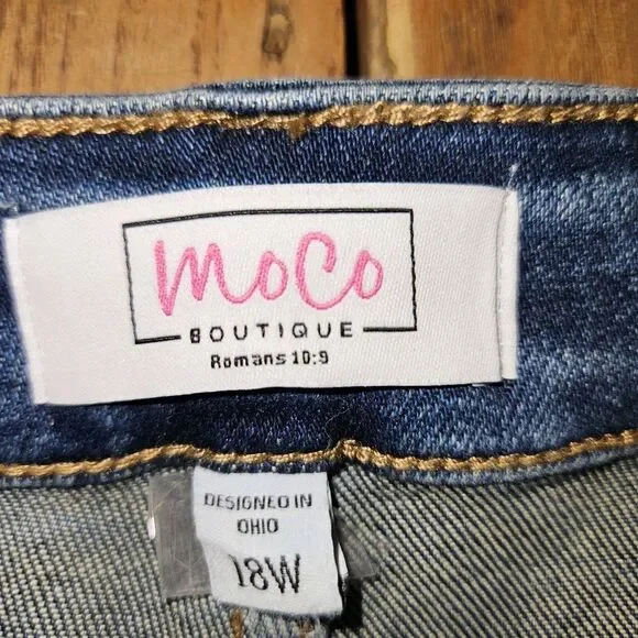 MoCo Boutique Blue Jean 18W Tummy Control Slimming Can't Cuff This Mom Blue - Picture 7 of 9